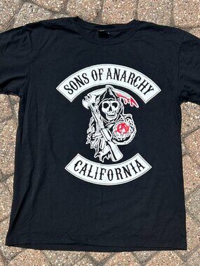 Sons of Anarchy SAMCRO California Graphic T-Shirt Black Large Double Sided  Grim